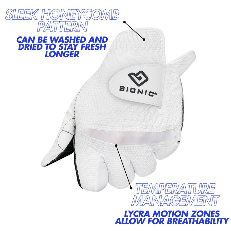 Bionic New Improved 2X Long Lasting RelaxGrip Golf Glove with Patented Double-Row Finger Grip Systemâ„¢ (Men's Medium Large, Worn on Left Hand) - Image 3